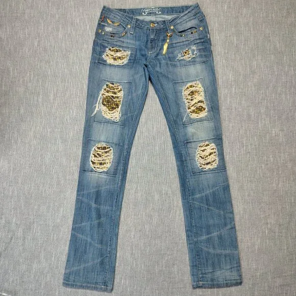 Robin's Jean Blue Straight Leg Jeans with Gold Accents - Picture 1 of 15
